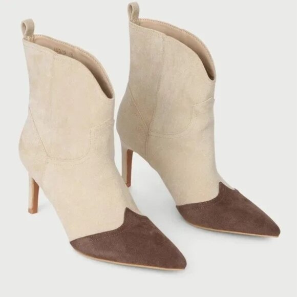 Western Chic Stiletto Cowboy Boots – Two-Tone Suede Pointed Toe - Picture 3 of 6
